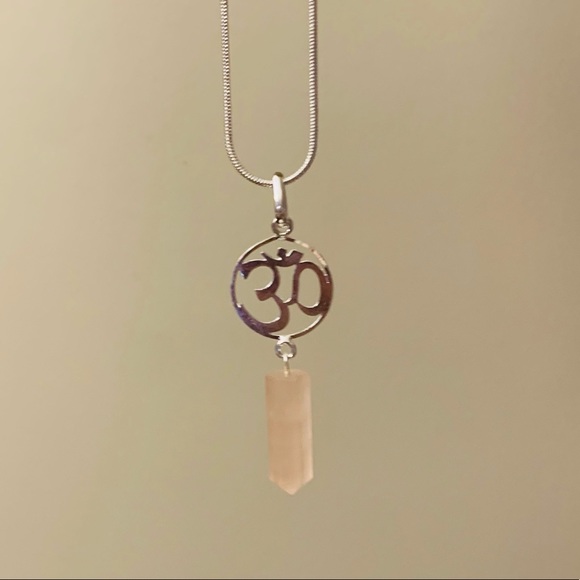 OM Rose Quartz Pendant Necklace - Picture 3 of 6